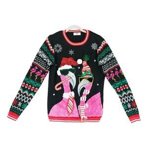 Ugly Sweater Christmas Flamingos Black‎ Size Small Holiday Time Fun